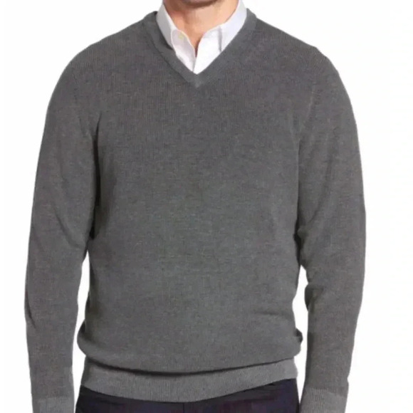 Tommy Bahama v neck waffle heathered grey long sleeve sweater XL - Picture 1 of 7